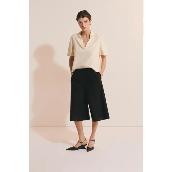 Blouse à manches courtes en lin mélangé