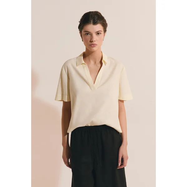 Blouse à manches courtes en lin mélangé