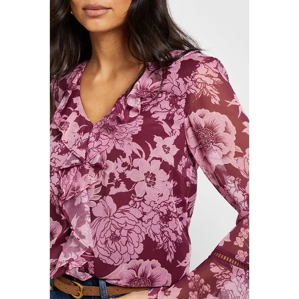 Blouse À Volants Avec Bordure En Dentelle Florale