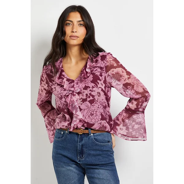 Blouse À Volants Avec Bordure En Dentelle Florale