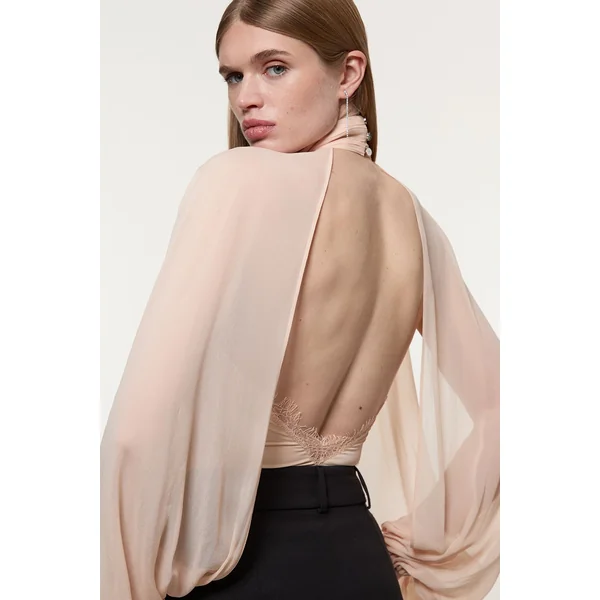 Body en viscose géorgette Cady à insert de dentelle