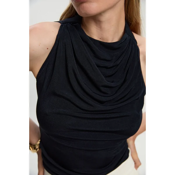 Body Premium en Crêpe Soyeux Col Montant avec Détail Foulard