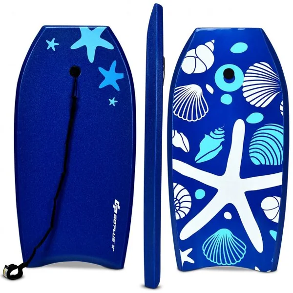 Bodyboard Planche de Surf avec Corde Capacité 60-95kg en XPE et HDPE, 105x51x6cm, Bleu et Blanc à Motif Étoile de Mer
