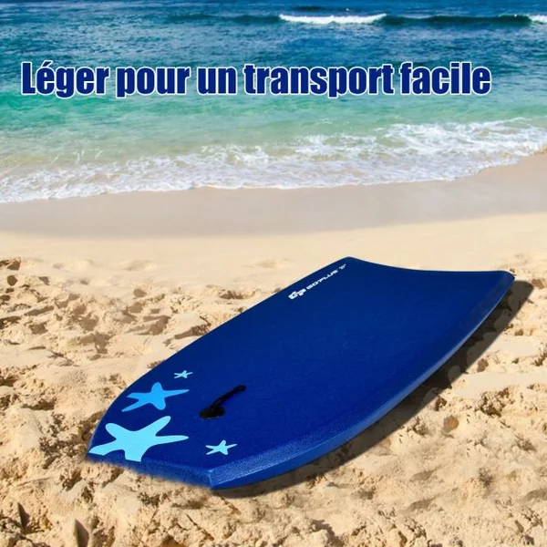 Bodyboard Planche de Surf avec Corde Capacité 60-95kg en XPE et HDPE, 105x51x6cm, Bleu et Blanc à Motif Étoile de Mer