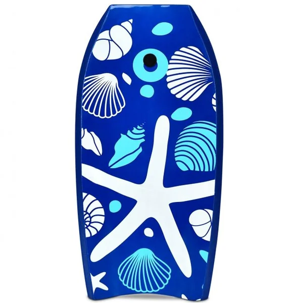Bodyboard Planche de Surf avec Corde Capacité 60-95kg en XPE et HDPE, 105x51x6cm, Bleu et Blanc à Motif Étoile de Mer