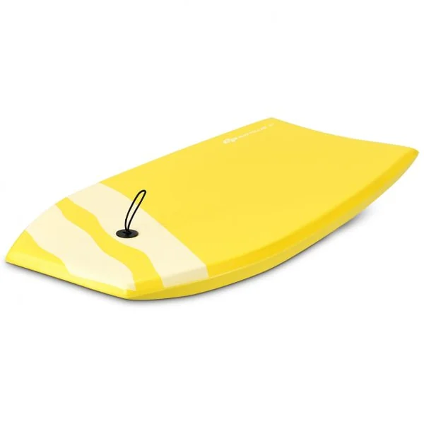 Bodyboard Planche de Surf avec Corde Capacité 60-95kg en XPE et HDPE, 105x51x6cm, Jaune à Motif Noix de Coco et Parasol