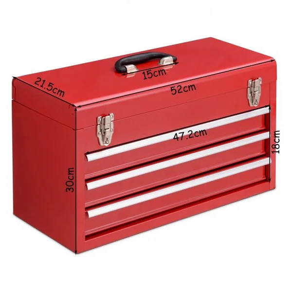 Boite à outils Coffre à 3 tiroirs Malette à outils complète pour bricolage mécanique réparation, 52x21,8x30cm, Rouge