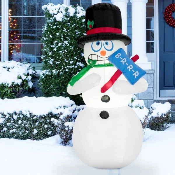 Bonhomme de Neige Gonflable Décoratif 180 Cm avec Lumière Led avec Ventilateur en Tissu Polyester Imperméable Blanc