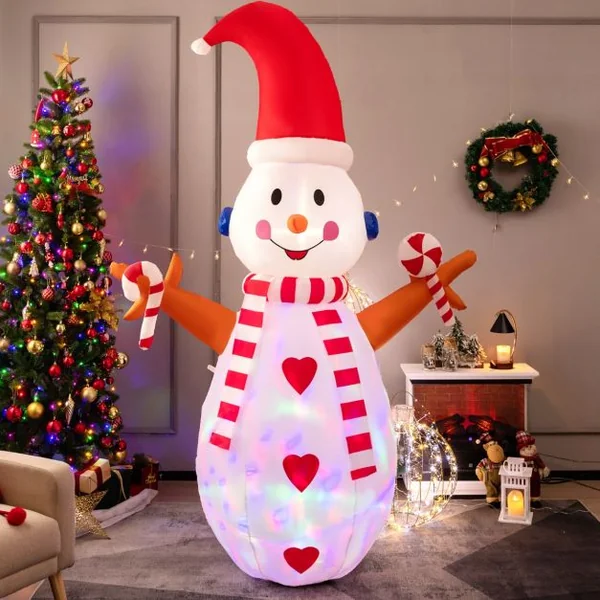Bonhomme de Neige Gonflable Lumineux à LED Multicolores Rotatives Décoration pour Noël Intérieur et Extérieur 240 cm