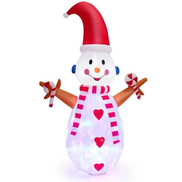 Bonhomme de Neige Gonflable Lumineux à LED Multicolores Rotatives Décoration pour Noël Intérieur et Extérieur 240 cm