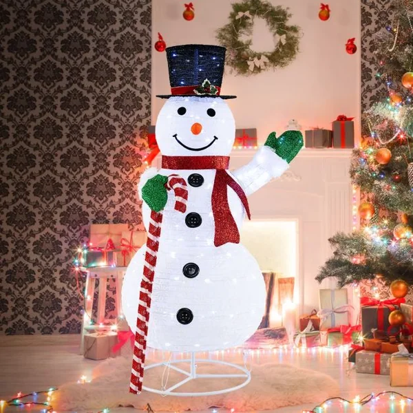Bonhomme de Neige Éclairé 150 cm Décoration de Noël pré-éclairée avec 180 Lumières LED Chapeau et Écharpe
