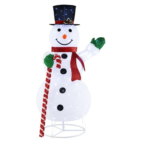 Bonhomme de Neige Éclairé 150 cm Décoration de Noël pré-éclairée avec 180 Lumières LED Chapeau et Écharpe