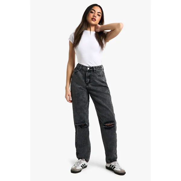 Boohoo Basics Jeans Droit Déchiré au Genou