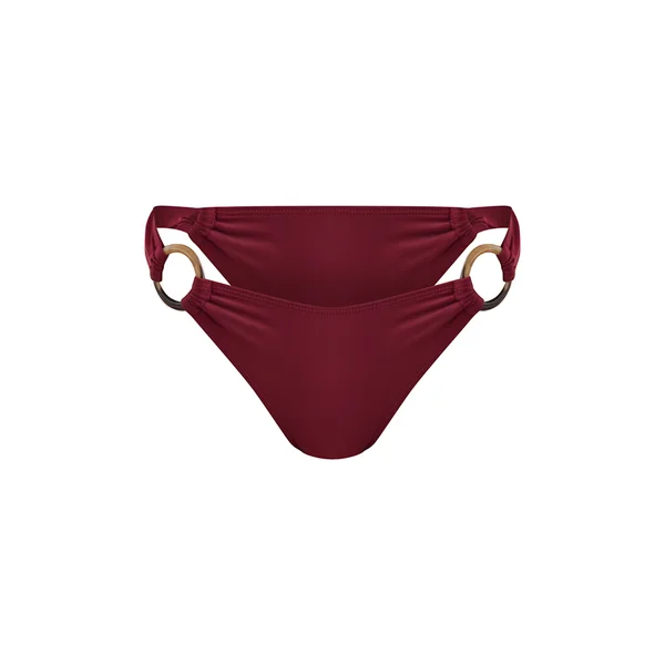Bordeaux Bas De Bikini Taille Haute Froncé Avec Anneau En O