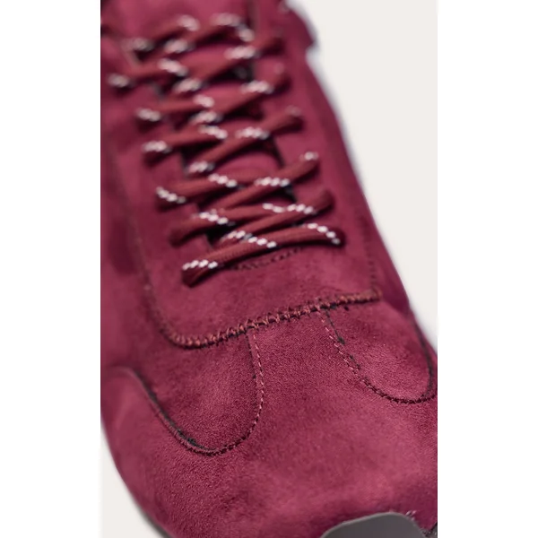 Bordeaux Baskets À Lacets Contrastés En Synthétique