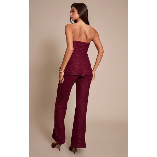 Bordeaux Combinaison Pantalon Droit À Superposition Bandeau En Dentelle