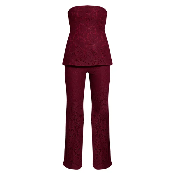 Bordeaux Combinaison Pantalon Droit À Superposition Bandeau En Dentelle