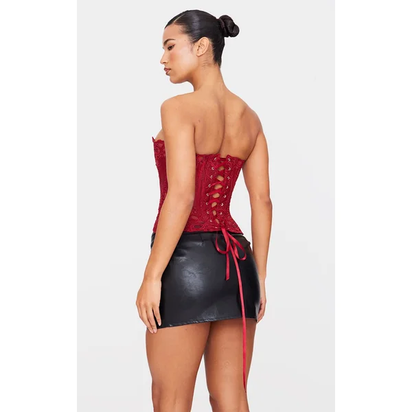 Bordeaux Corset En Dentelle Florale Transparente Texturée