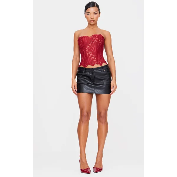 Bordeaux Corset En Dentelle Florale Transparente Texturée