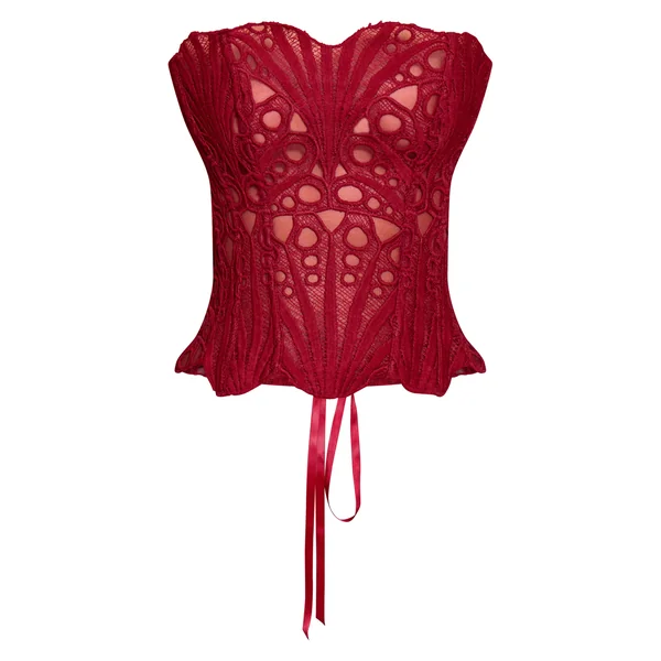 Bordeaux Corset En Dentelle Florale Transparente Texturée Petite Taille
