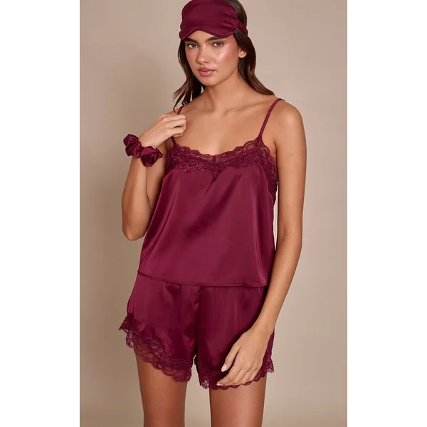 Bordeaux Ensemble De Nuit En Satin Avec Sac Cadeau
