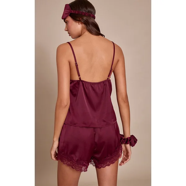 Bordeaux Ensemble De Nuit En Satin Avec Sac Cadeau