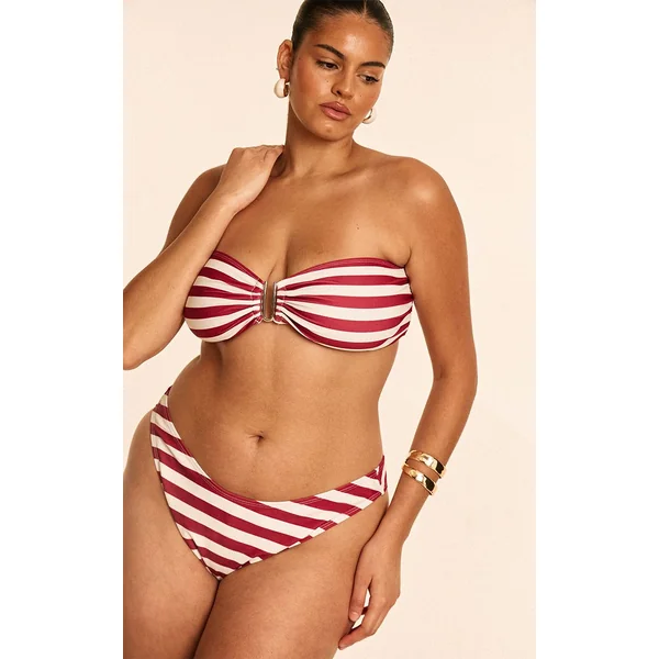 Bordeaux Haut De Bikini Bandeau Grande Taille À Rayures Bordeaux Avec Barre En U