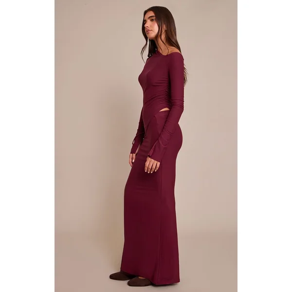 Bordeaux Jupe Longue À Panneaux Asymétriques Toucher Doux