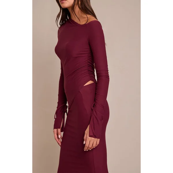 Bordeaux Jupe Longue À Panneaux Asymétriques Toucher Doux