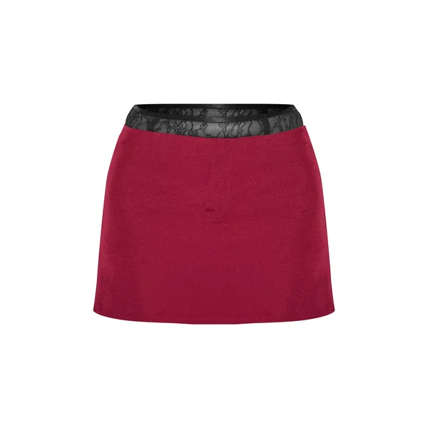Bordeaux Mini-jupe Tissée Ceinturée Avec Détail Dentelle À La Taille
