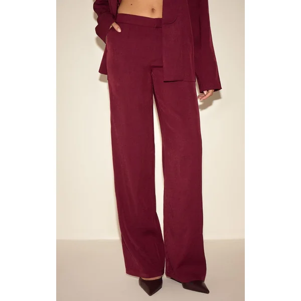 Bordeaux Pantalon Droit Ajusté Ensemble Coordonné