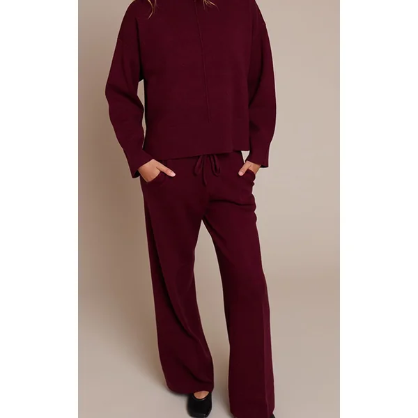 Bordeaux Pantalon Large En Maille À Cordon De Serrage
