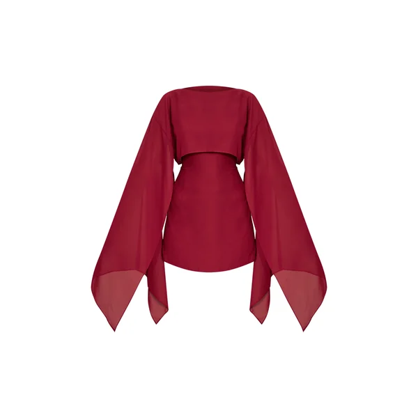 Bordeaux Robe Courte À Détail Cape