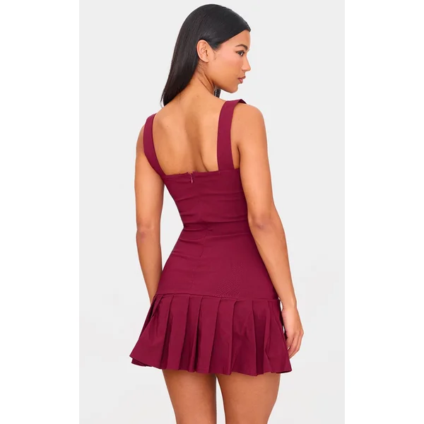 Bordeaux Robe Droite Plissée