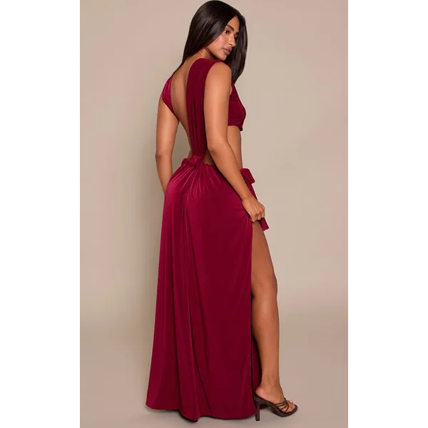 Bordeaux Robe Maxi Moulante À Découpes Petite Taille