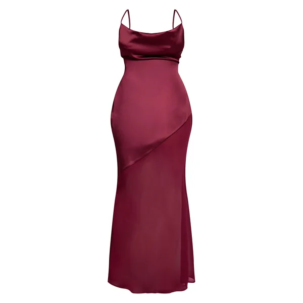 Bordeaux Robe Maxi Shape En Satin À Col Bénitier Et Ourlet Asymétrique En Mousseline