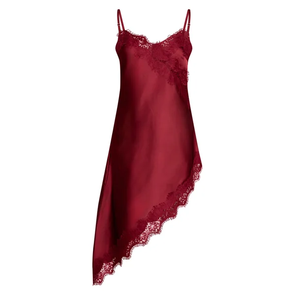 Bordeaux Robe Mini Asymétrique En Satin Et Dentelle Petite