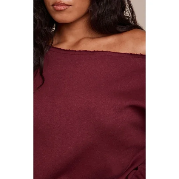 Bordeaux Sweat Shape À Bords Bruts Et Épaule Tombante