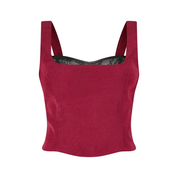Bordeaux Top Court Corset Tissé Avec Détails En Dentelle