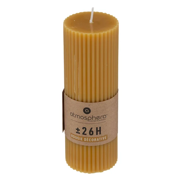 Bougie ronde cannelée jaune D 5x14cm