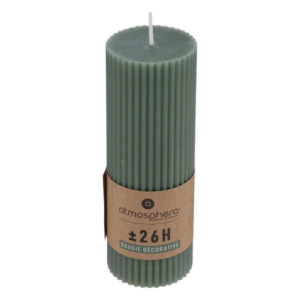 Bougie ronde cannelée vert céladon D 5x14cm