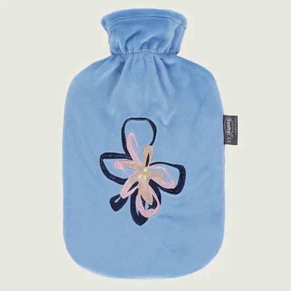 Bouillotte à eau déhoussable fleurs Bleur clair thermoplastique Fashy