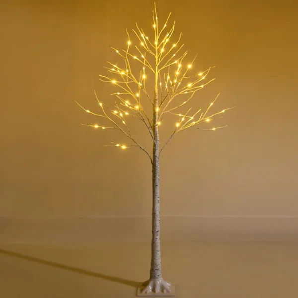 Bouleau Artificiel Lumineux Bouleau Blanc 120 cm avec 48 Lumières LED Blanc Chaud Décoration d'Intérieur pour Noël Pâques et Mariages