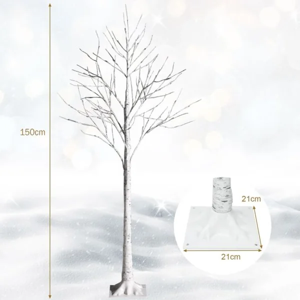 Bouleau Artificiel Lumineux Bouleau Blanc 120 cm avec 48 Lumières LED Blanc Chaud Décoration d'Intérieur pour Noël Pâques et Mariages