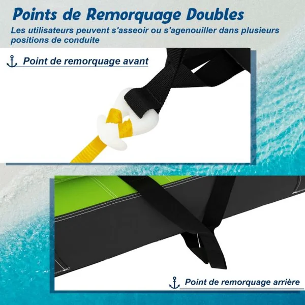 Bouée Tractée pour 2 Personnes Gonflable Bateau avec Drainage Points de Remorquage Avant et Arrière Recouverte de Nylon