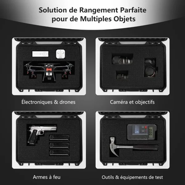 Boîte de transport pour appareils électroniques rigide polyvalente avec mousse personnalisable étanche