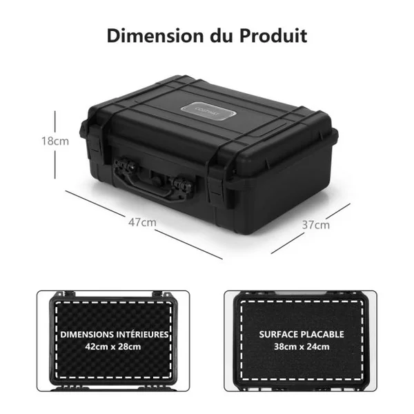 Boîte de transport pour appareils électroniques rigide polyvalente avec mousse personnalisable étanche