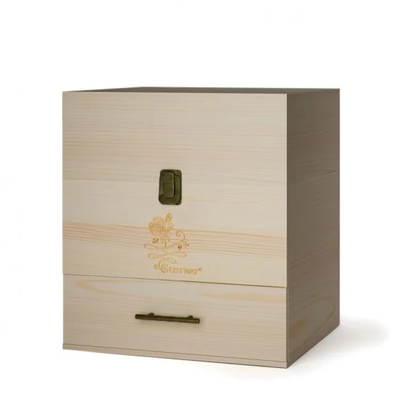 Boîte pour Flacons d’Huiles Essentielles 59 Places sur 3 Niveaux en Bois de Pin et Métal, 19 x 22 x 24,5cm, Naturel