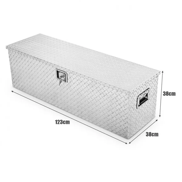 Boîte à Outils Rangement à Outils Verrouillable avec 2 Clés 2 Poignées en Métal en Aluminium 123x38x38cm Argenté