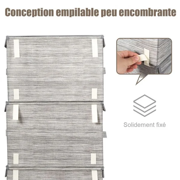 Boîtes de Rangement 4pcs Pliables et Empilables avec Couvercles et Poignées Latérales Capacité 33,25 L38x35x25cm Gris